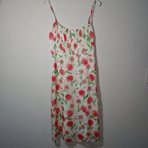 NWT Commerce Empire Waist Spaghetti Straps Floral Midi Dress Sz L White Red